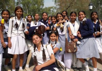 Schoolgirls leaving Raj Ghat, a memorial to Mahatma Gandhi (which I found to be very powerful) — New Delhi. Photo by Mary O’Donnell