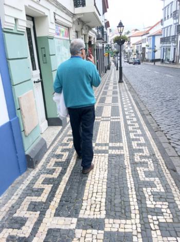 Steve Plotkin on one of Angra do Heroísmo’s decorative streets. Photo by Marcia Plotkin