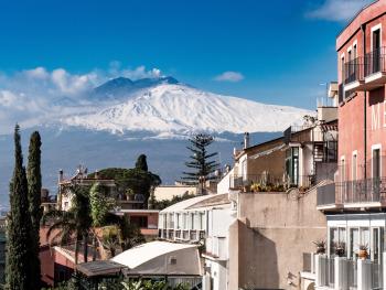 View of Mt. Etna from the dining room of the Continental Hotel — Taormina.