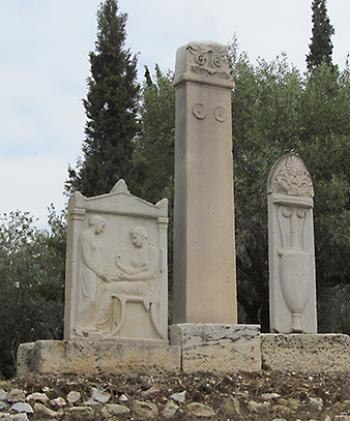 Memorials lining the Street of Tombs in Kerameikos Archeological Park, Athens.