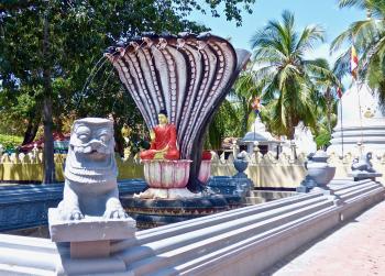 Fountain with a Buddha statue at Nagadeepa Purana Vihara, Nainativu.