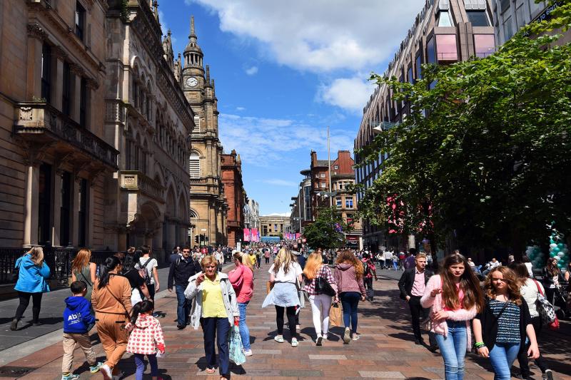 Buchanan Street is the heart of modern, commercial Glasgow — and it’s a fascinating place to people-watch. Photo by Cameron Hewitt