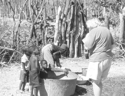 Elaine Juhre at village bath time.