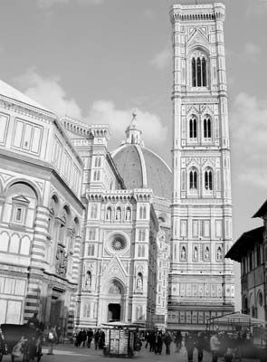 Giotto’s Campanile, completed in 1359, is clad in white, green and pink Tuscan marble. Photos: Brunhouse