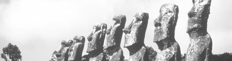American archaeologist William Mulloy reerected these seven moai at Ahu Akivi.