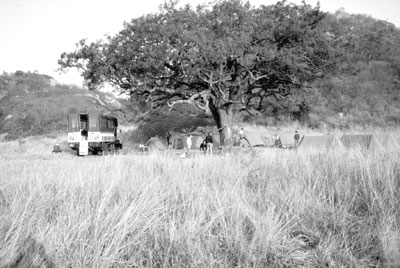 Overnight camp on a typical overland truck safari with Guerba.