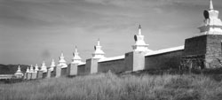 Walls of Erdene Zuu with stupas.
