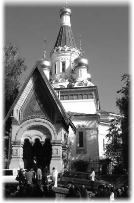 A wedding was in progress at the tiny Russian church in Sofia.