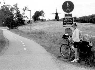 Ann and the rail trail leading to Lund, Sweden.