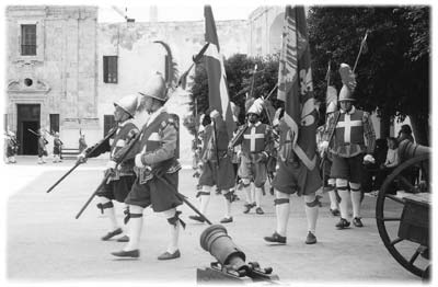 The Knights of Malta performing the changing of the guard ceremony, which occurs several Sundays each month.