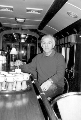 Josip Palic enjoys an espresso in the bar lounge of the Hiram Bingham.