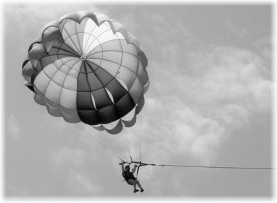 Helen Gonce of St. Louis parasailing in Bali. Photo courtesy of Helen Gonce