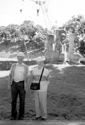 My husband, Paul Lalli (right), with Rimantis Matulis, who guided us through the construction site. The Upper Castle tower is in the background.