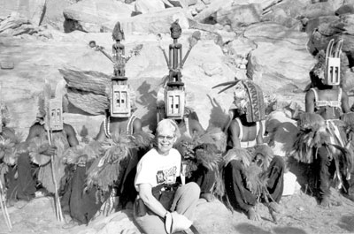 Ellen Jacobson with the Dogon mask dancers.