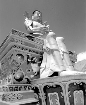 The 25-meter-tall statue of the Maitreya Buddha at the Likir Gompa (temple) in Ladakh, India