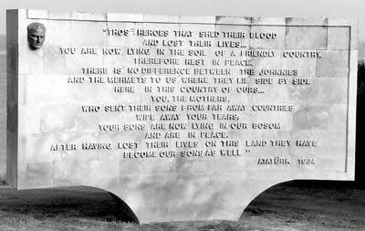 Atatürk’s beautiful words commemorating the battle at Gallipoli.