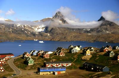 A view of Ammassalik, Greenland, from Hotel Angmagssalik.