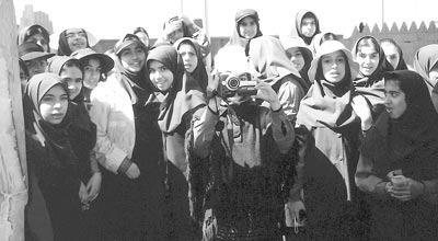 Iranian schoolgirls taking our picture.