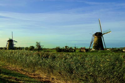 Some of the windmills of Kinderdijk, Netherlands, a UNESCO World Heritage Site.