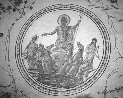 Mosaic portraying Neptune in a chariot drawn by seahorses in Tunis’ Bardo Museum.