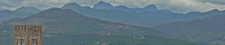 The mountains as seen from atop Lucca’s Guinigi Tower.