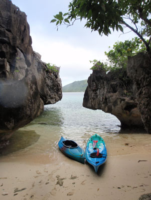 Kayaks on Sawailau Island.