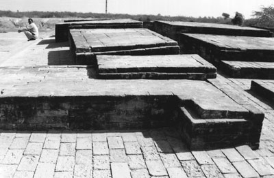 Foundations of warehouses at the archaeological site of Lothal. The walls probably were made of stone.