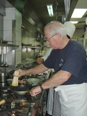 John Scott making egg net Phad Thai at the Peninsula in Bangkok.