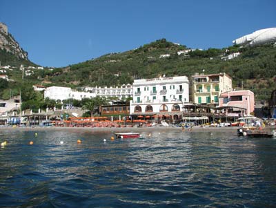 Our view of Taverna del Capitano as we departed by private boat for the island of Capri.