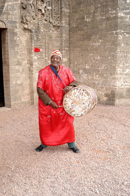 A drummer performs for us outside the gate to the Chellah Necropolis.