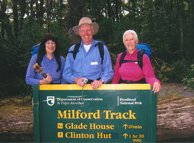 Sharon, Marc and Rosemary at the start of the Milford Track.