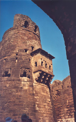 A tower between the outer two of seven walls of the castle of Devagiri.