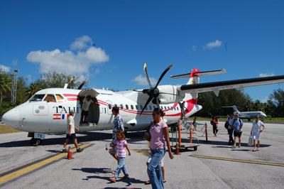 Twin-engined prop planes carry passengers to outer-island destinations.