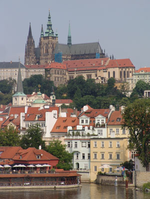 St. Vitus Cathedral rises over the city of Prague.