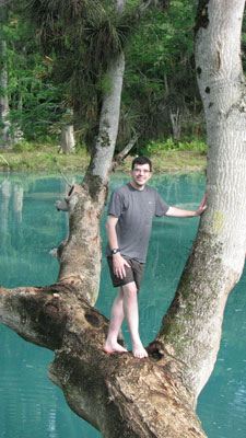 Cesar Beltran at the swimming spot below Salto del Meco waterfall. — Photo by Bobbie Hasselbring