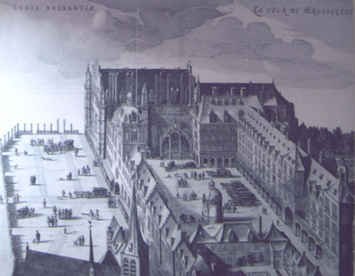 At the entrance to the underground ruins, this poster showed what Coudenberg Palace looked like before the fire of 1731. Photo: Skurdenis