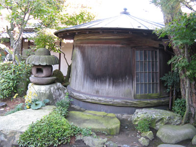 This huge barrel for fermenting sake has been converted into a tiny private teahouse set in a traditional Japanese formal garden.