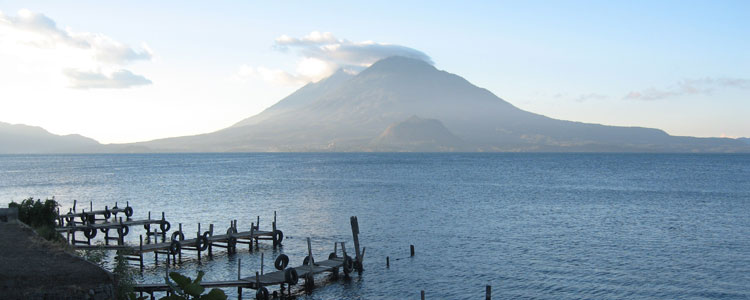 The view of Lake Atitlán, surrounded by volcanoes, is breathtaking.