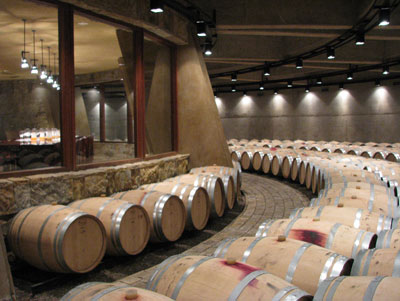 Wine barrels at Bodega Catena Zapata, the area’s most famous winery.