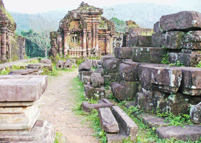 Most ruins at My Son are of brick, but remains of sandstone buildings are scattered throughout the site. Photos: Patten