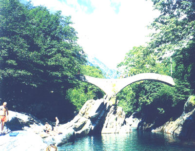 Ponte dei Salti in Lavertezzo, Switzerland.  