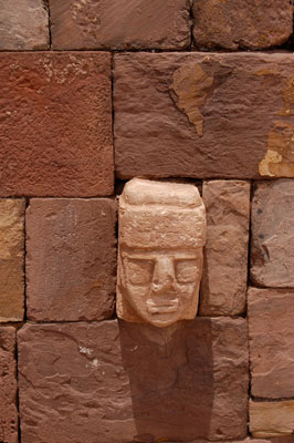 One of many carved heads that are embedded in the wall of the courtyard.