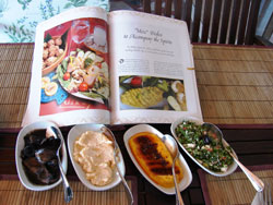 Left to right: Cuttlefish, Irmik Helvası, Havuç Tarator and a salad.