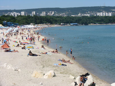 Sunbathers on the Black Sea in Bulgaria.