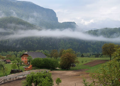 Evening mist was still hanging around one early morning during our farmhouse stay.