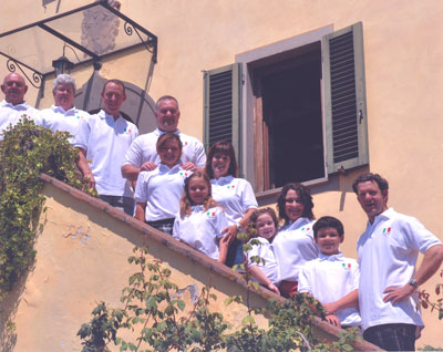 The Towers family (George and Judy at top) on the steps of Villa Aquilea — Lucca.