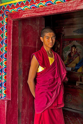 This young monk was just leaving the temple at Rizong after morning prayers.