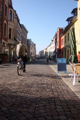 This quaint pedestrian street in Lutherstadt Wittenburg leads to the Castle Church.