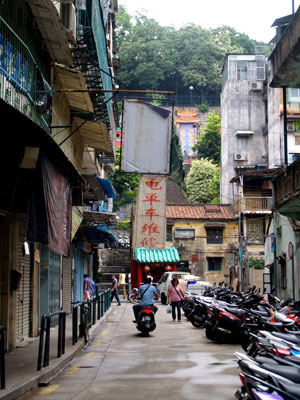 The streets of Macau’s Old City lead to a series of steps to the hilltop greenery of Camões Garden.
