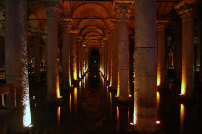 The basilica cistern under the city of Istanbul.